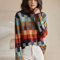 Lia™ - PATCHWORK-ROLLKRAGENPULLOVER IM KASCHMIR-CHIC