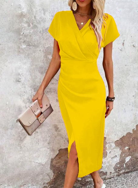 WW | V-ausschnitt Wickel Midikleid Für Damen