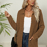 WW Strickjacke | Lange Strickjacke aus weichem Teddybär mit Taschen