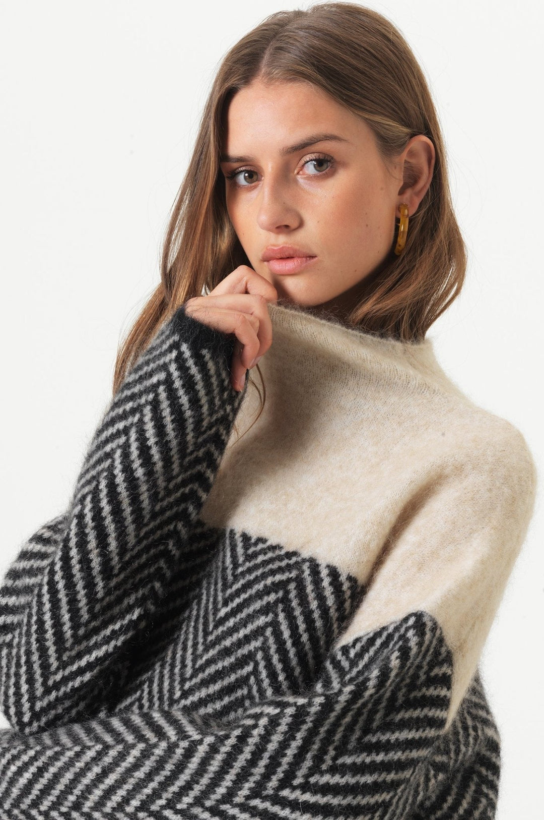 W&W Mode | Damen Rollkragenpullover mit Zweifarbdesign