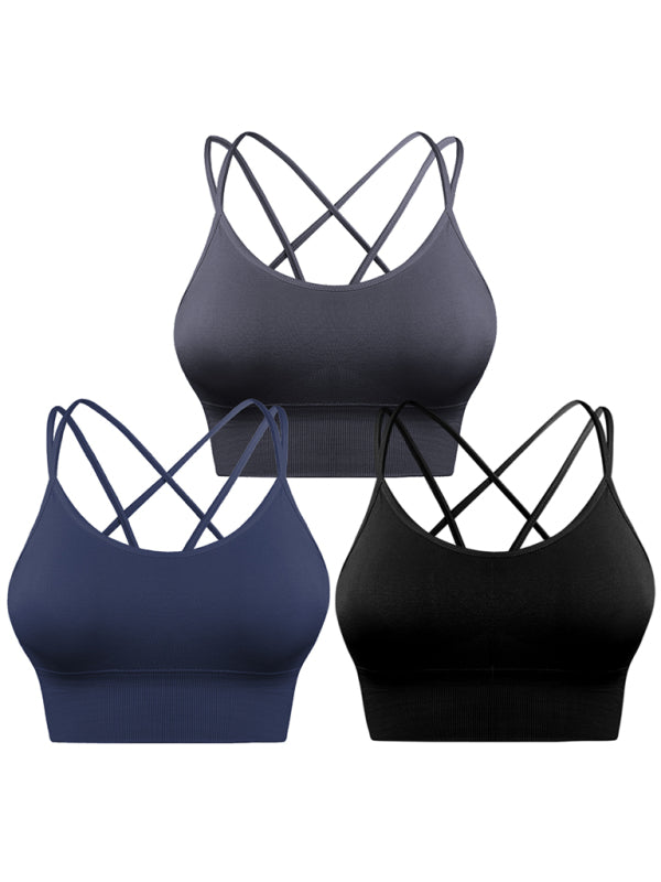 WW | 3er Pack Damen Sport Bh Gepolstert Crisscross Yoga Bh Nahtlos Mittel Impact Fitness Activewear
