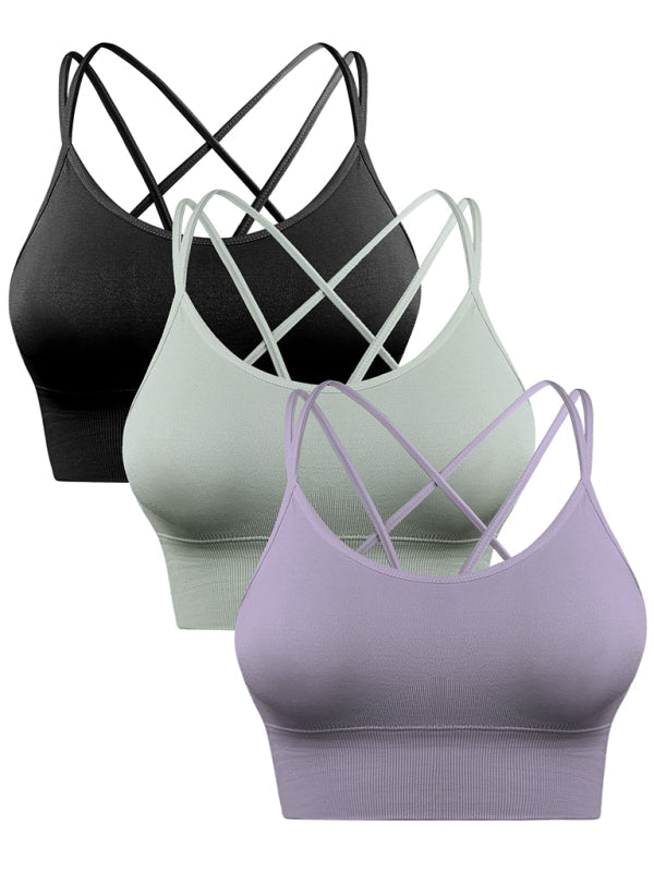 WW | 3er Pack Damen Sport Bh Gepolstert Crisscross Yoga Bh Nahtlos Mittel Impact Fitness Activewear