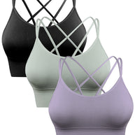 WW | 3er Pack Damen Sport Bh Gepolstert Crisscross Yoga Bh Nahtlos Mittel Impact Fitness Activewear
