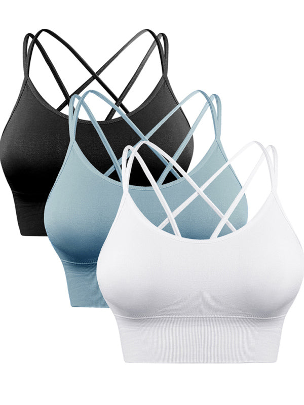 WW | 3er Pack Damen Sport Bh Gepolstert Crisscross Yoga Bh Nahtlos Mittel Impact Fitness Activewear
