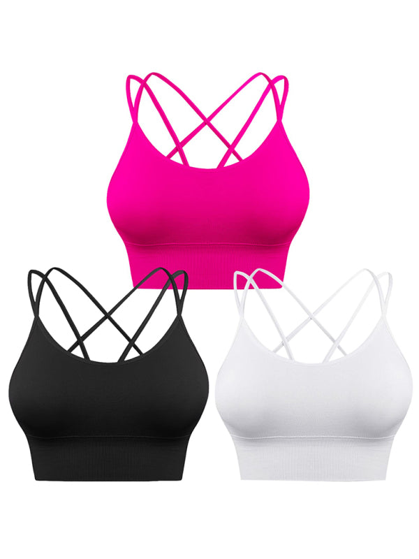 WW | 3er Pack Damen Sport Bh Gepolstert Crisscross Yoga Bh Nahtlos Mittel Impact Fitness Activewear