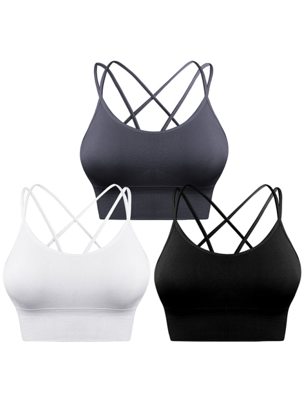 WW | 3er Pack Damen Sport Bh Gepolstert Crisscross Yoga Bh Nahtlos Mittel Impact Fitness Activewear
