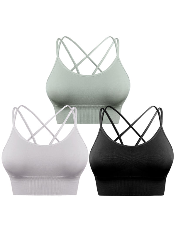 WW | 3er Pack Damen Sport Bh Gepolstert Crisscross Yoga Bh Nahtlos Mittel Impact Fitness Activewear