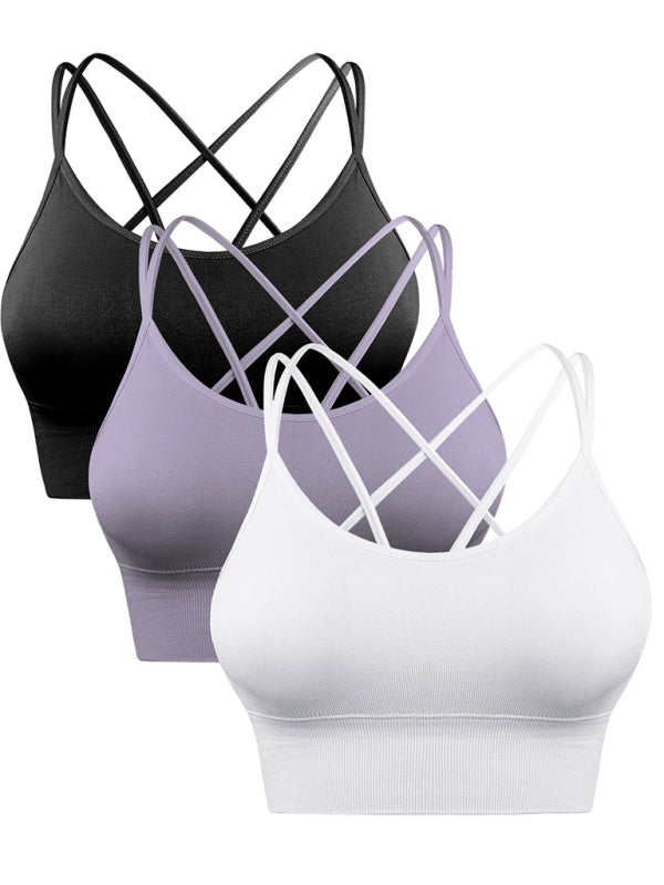 WW | 3er Pack Damen Sport Bh Gepolstert Crisscross Yoga Bh Nahtlos Mittel Impact Fitness Activewear