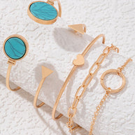 WW | Eingelassene Offene Fünfteiliges Armband Geometrisches Liebes Dreiecks Armband Satz