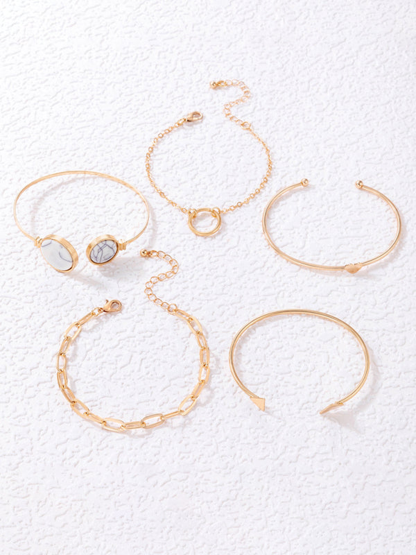 WW | Eingelassene Offene Fünfteiliges Armband Geometrisches Liebes Dreiecks Armband Satz