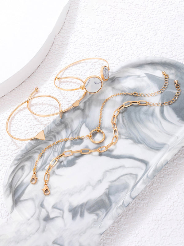 WW | Eingelassene Offene Fünfteiliges Armband Geometrisches Liebes Dreiecks Armband Satz