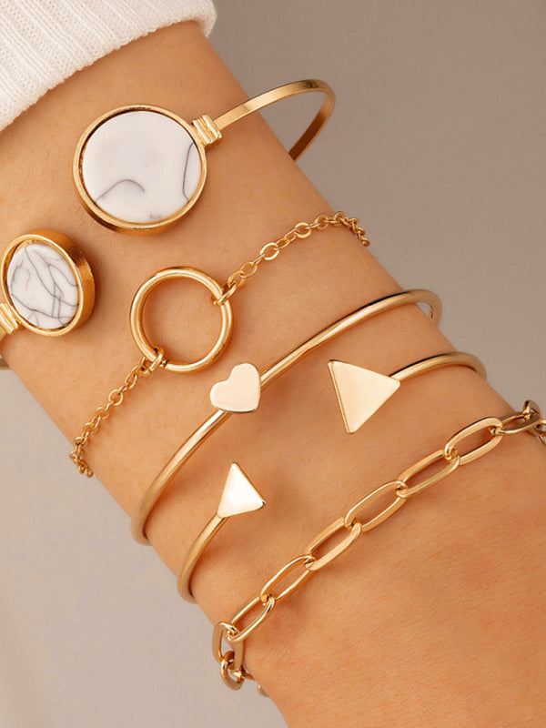 WW | Eingelassene Offene Fünfteiliges Armband Geometrisches Liebes Dreiecks Armband Satz