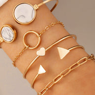 WW | Eingelassene Offene Fünfteiliges Armband Geometrisches Liebes Dreiecks Armband Satz