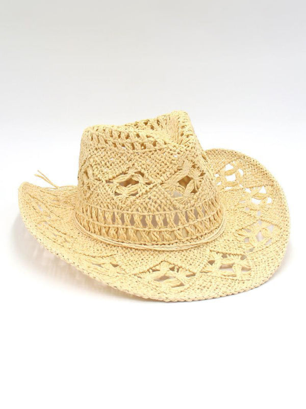 WW | Neuer Hohler Cowboyhut, Handgestrickter Strohhut, Jazzhut Mit Erhöhtem Rand