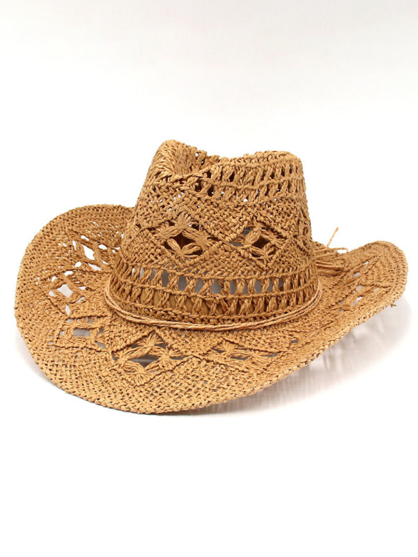 WW | Neuer Hohler Cowboyhut, Handgestrickter Strohhut, Jazzhut Mit Erhöhtem Rand