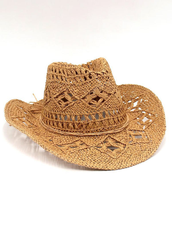 WW | Neuer Hohler Cowboyhut, Handgestrickter Strohhut, Jazzhut Mit Erhöhtem Rand
