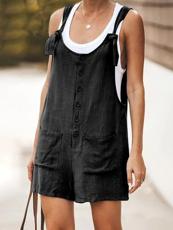 WW | Damen Daisy Baumwolle Leinen Latzshorts