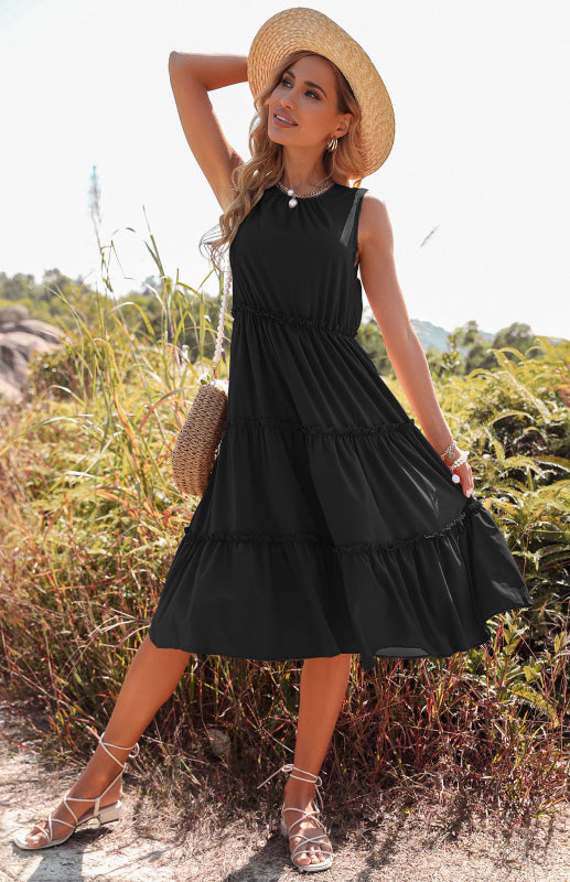 WW | Damen ärmelloses Tanktop Kuchen Kleid Midi Kleid