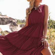 WW | Damen ärmelloses Tanktop Kuchen Kleid Midi Kleid