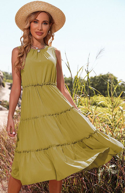 WW | Damen ärmelloses Tanktop Kuchen Kleid Midi Kleid