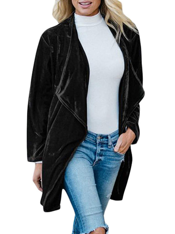 W&W Mode | Einfarbiger Offener Front Samt Blazer