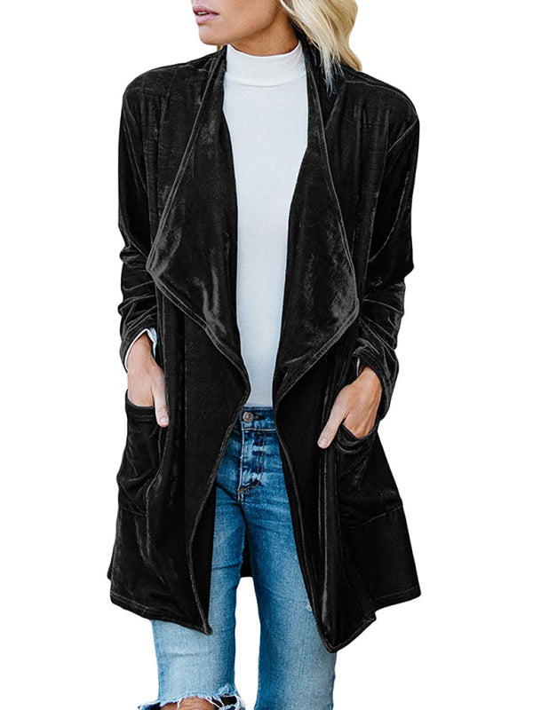 WW | Einfarbiger Offener Front Samt Blazer