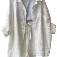 WW | Damen Einfarbiges Reverskragen Hemd & Shorts Zweiteiliges Set