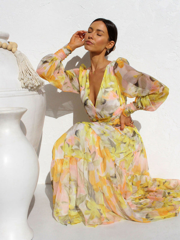 WW | Strahlendes Langarm-Maxi-Kleid