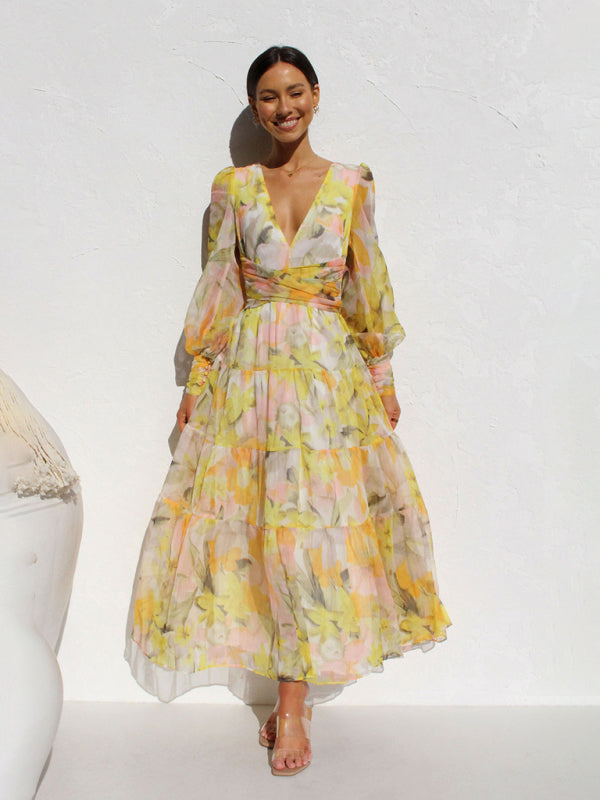 WW | Strahlendes Langarm-Maxi-Kleid