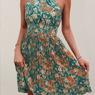 WW | Damen Woven Sexy Halter Neck Rückenfreies Blumen Kleid