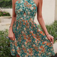 WW | Damen Woven Sexy Halter Neck Rückenfreies Blumen Kleid