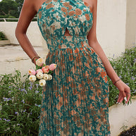WW | Damen Woven Sexy Halter Neck Rückenfreies Blumen Kleid