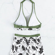 WW | Damen Hohe Taille Boxer Bindung Bedruckt Einfarbiges Panel Bikini