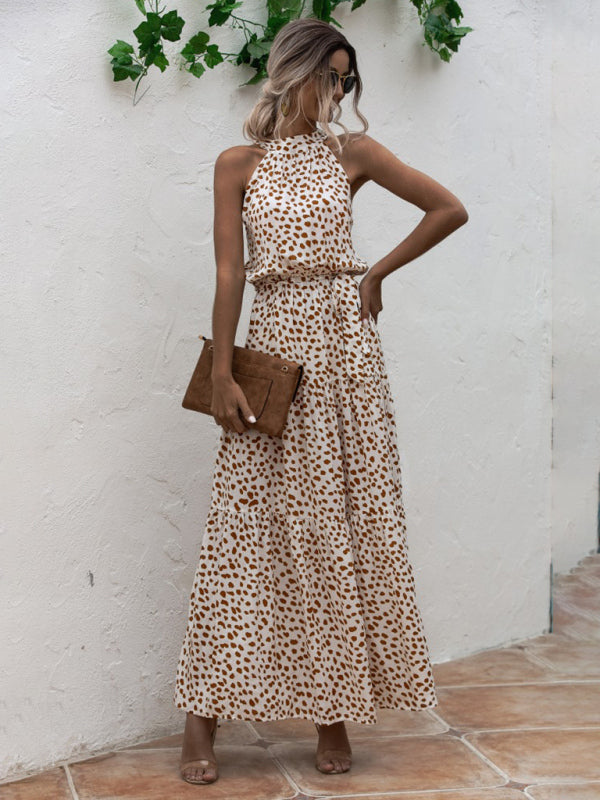WW | Neues gepunktetes Druck Halterneck Knoten Kleid