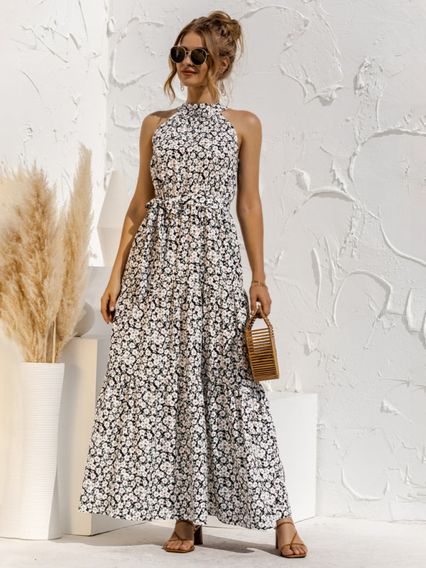 WW | Neues gepunktetes Druck Halterneck Knoten Kleid