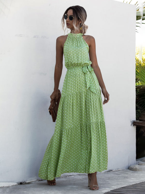 WW | Neues gepunktetes Druck Halterneck Knoten Kleid