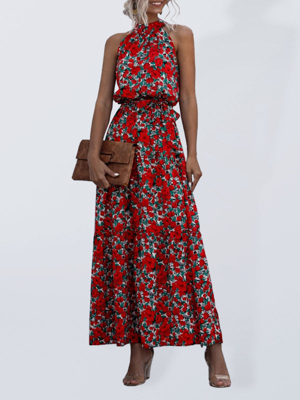 WW | Neues gepunktetes Druck Halterneck Knoten Kleid