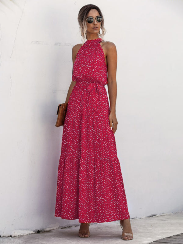 WW | Neues gepunktetes Druck Halterneck Knoten Kleid