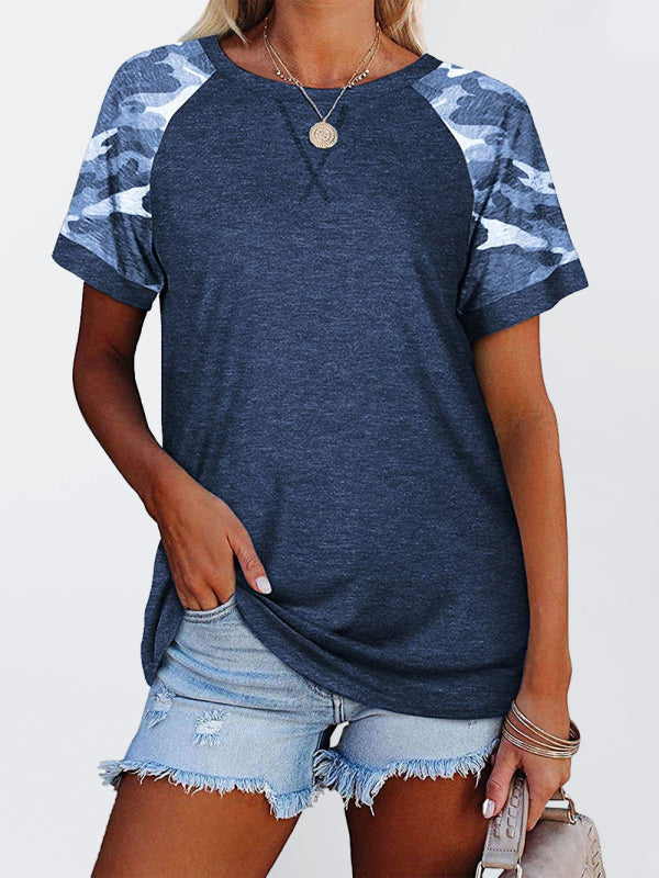 WW | Damen Freizeit Camouflage Bedrucktes Mosaik Rundhalsausschnitt Kurzarm T-Shirt