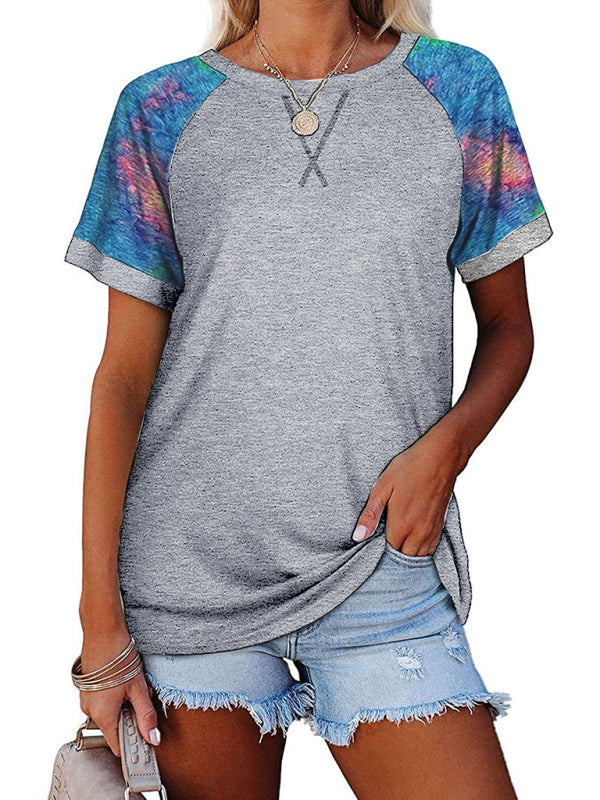 WW | Damen Freizeit Camouflage Bedrucktes Mosaik Rundhalsausschnitt Kurzarm T-Shirt