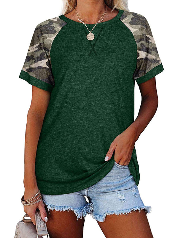 WW | Damen Freizeit Camouflage Bedrucktes Mosaik Rundhalsausschnitt Kurzarm T-Shirt