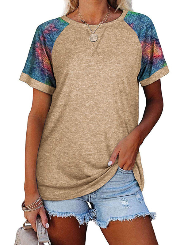 WW | Damen Freizeit Camouflage Bedrucktes Mosaik Rundhalsausschnitt Kurzarm T-Shirt