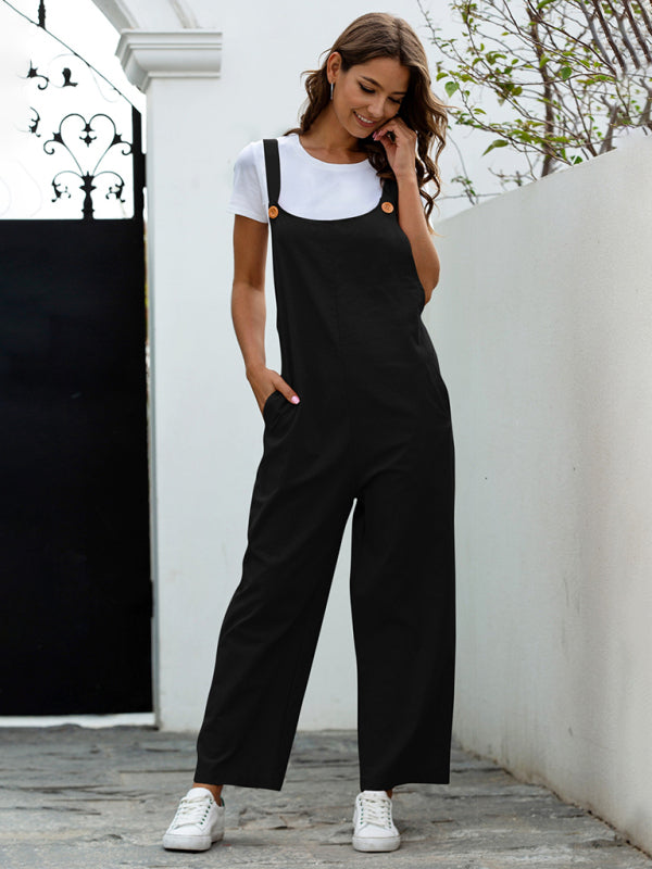 WW | Damen Gewebte Retro Lässige Lange Latzhose
