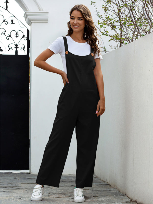 WW | Damen Gewebte Retro Lässige Lange Latzhose