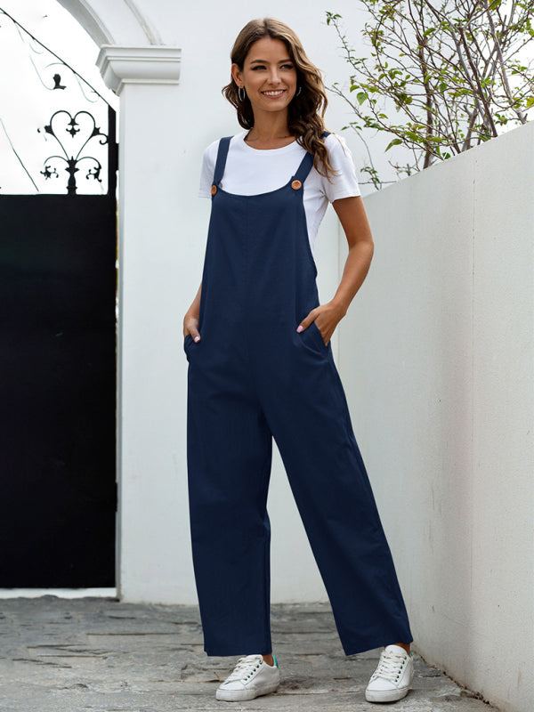 WW | Damen Gewebte Retro Lässige Lange Latzhose
