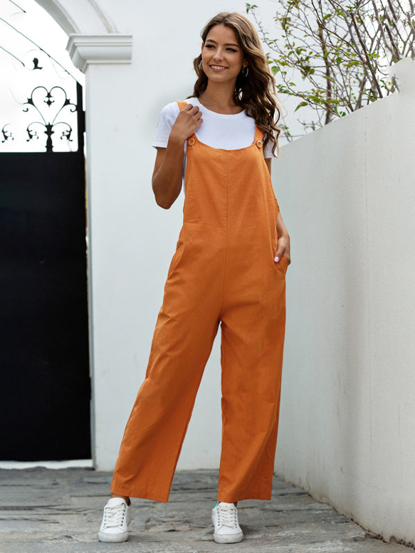 WW | Damen Gewebte Retro Lässige Lange Latzhose