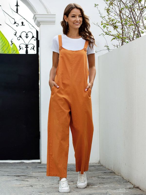 WW | Damen Gewebte Retro Lässige Lange Latzhose