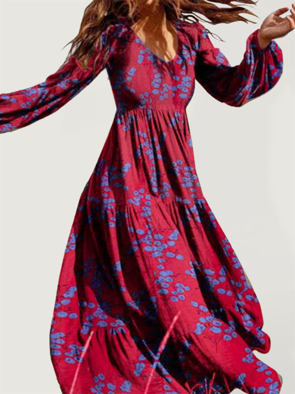 WW | Panelled crinkled bohemian oversized cotton print maxi dress
