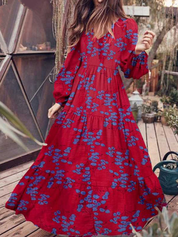 WW | Panelled crinkled bohemian oversized cotton print maxi dress