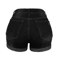 WW | Damen Stretch Mittelhohe Denim-Shorts mit Löchern